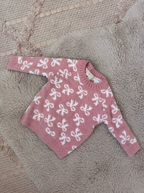 Pink Bow Pattern Crewneck Sweater - Baby Girl